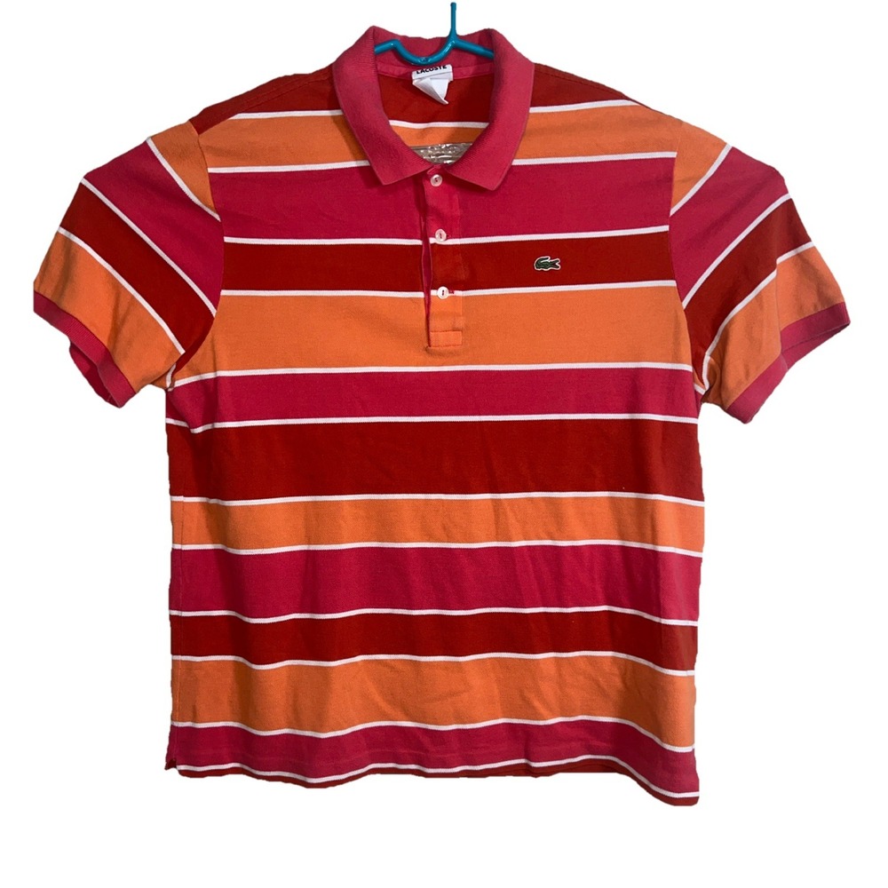 Lacoste Mens Short Sleeve Multicolor Striped  Polo Shirt Sz 7, Large Cotton Peru - Picture 2 of 6
